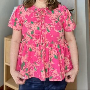 Haptics Brand New Vibrant Pink Floral Blouse
